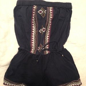 Blue Embroidered Romper Shorts Summer Festival